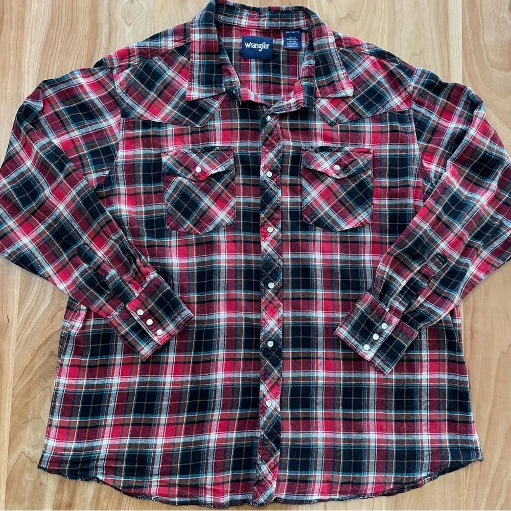 Wrangler XXL Retro Long Sleeve Flannel Western Pearl Snap Plaid Shirt - Picture 1 of 4